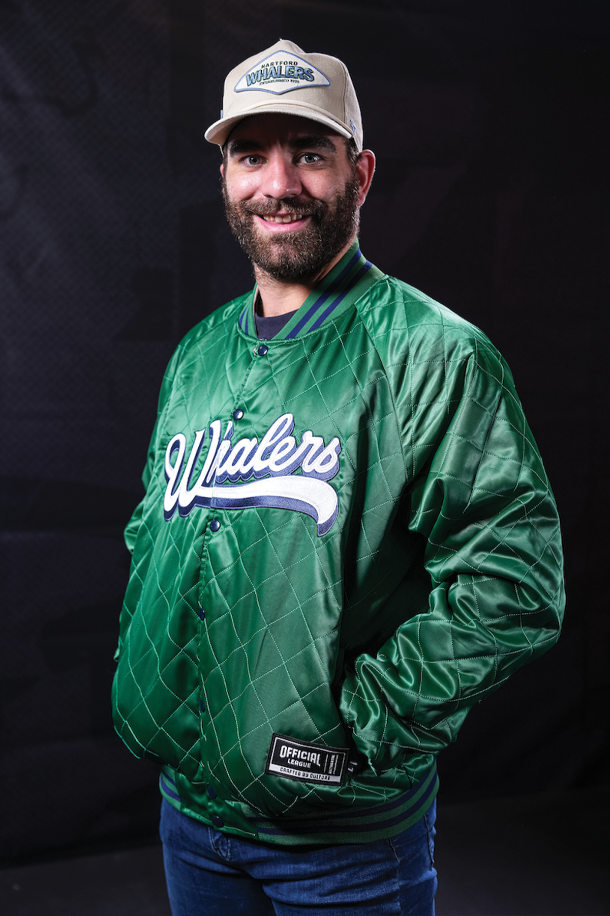 Whalers reversible satin jacket worn by a player