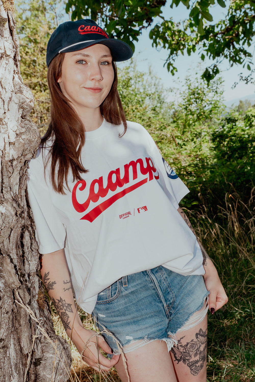 Caamp X Columbus Clippers collaboration worn by a model