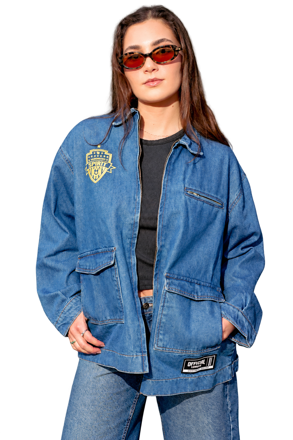 Washington Spirit denim jacket worn by an Official League model