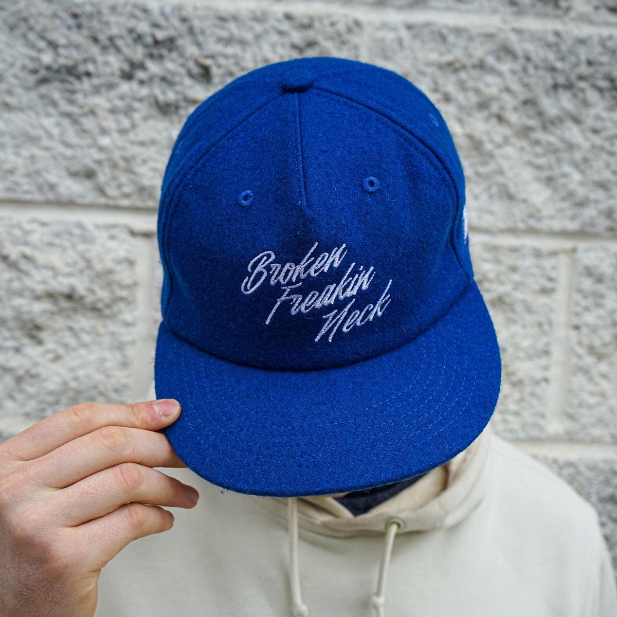 The front of the Broken Freakin’ Neck hat from the Kurt Angle collaboration