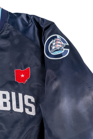 Caamp x Columbus Clippers Heart of Ohio Revival Satin sleeve detail