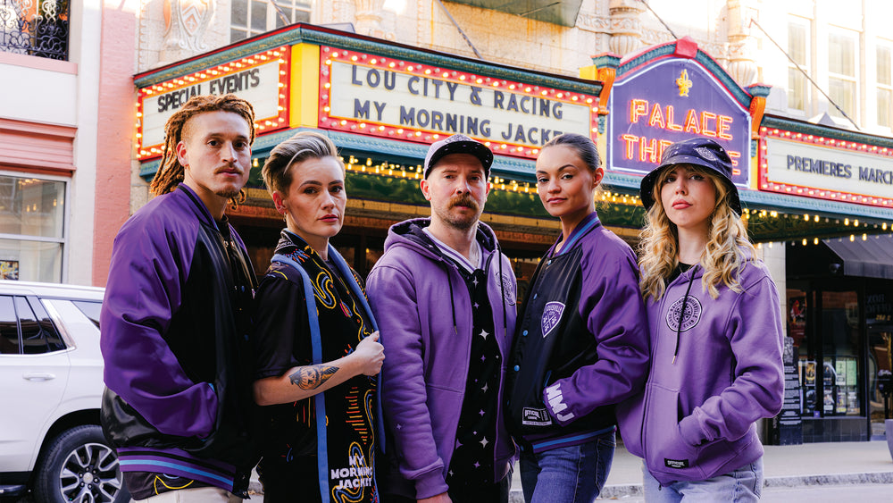 My Morning Jacket collaboration with Louisville City FC and Racing Louisville FC worn outside the Palace Theatre