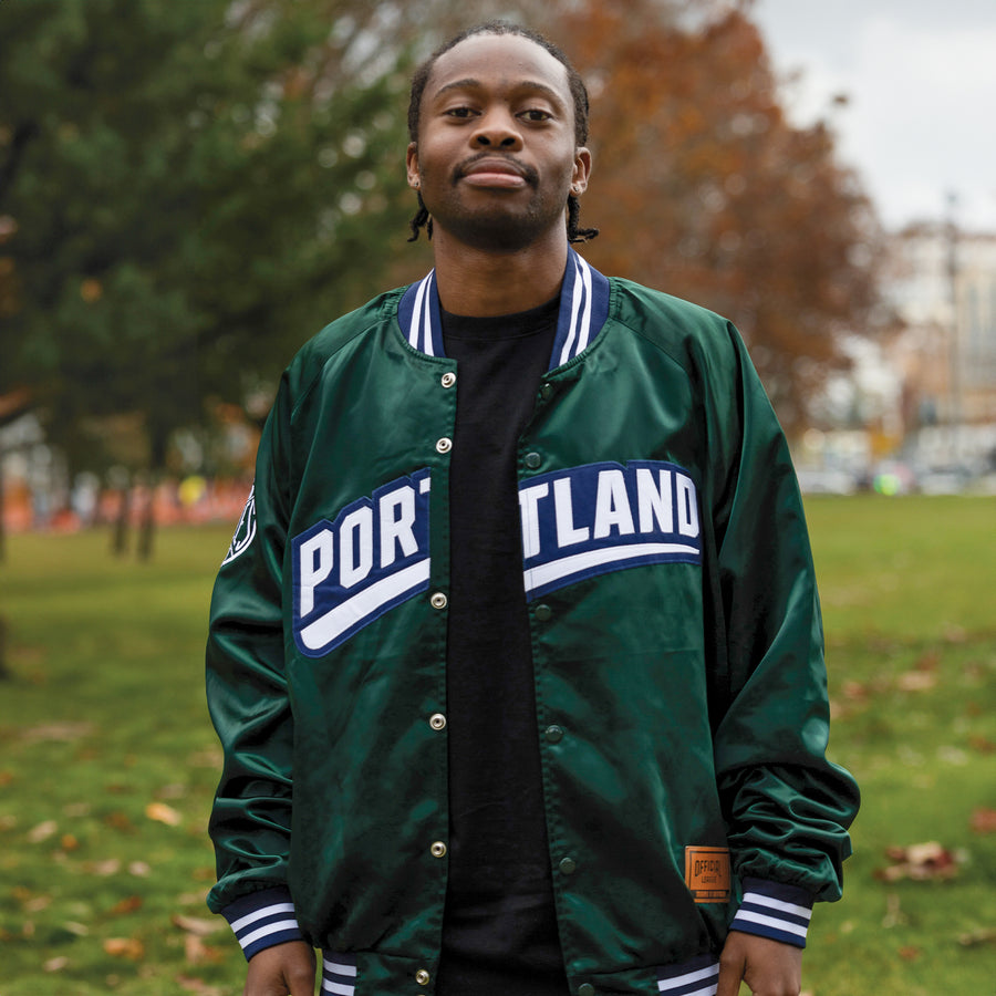 [ portland pickles ] forest green satin bomber