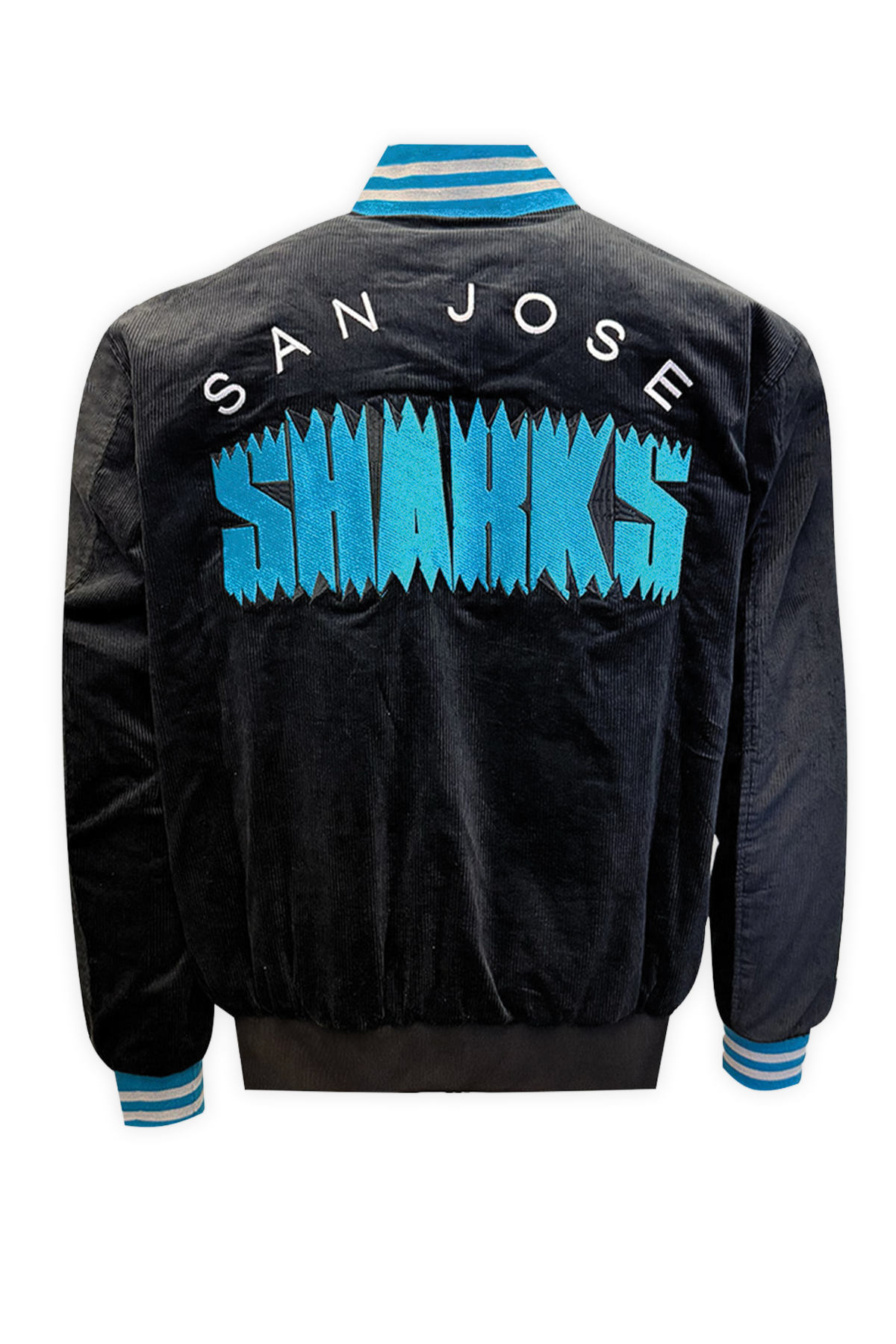 Retro Cord Jacket back with Sharks lettering