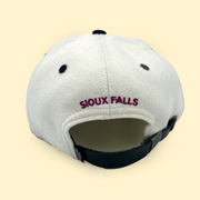 back of sioux falls city fc white wool hat with sioux falls embroidery